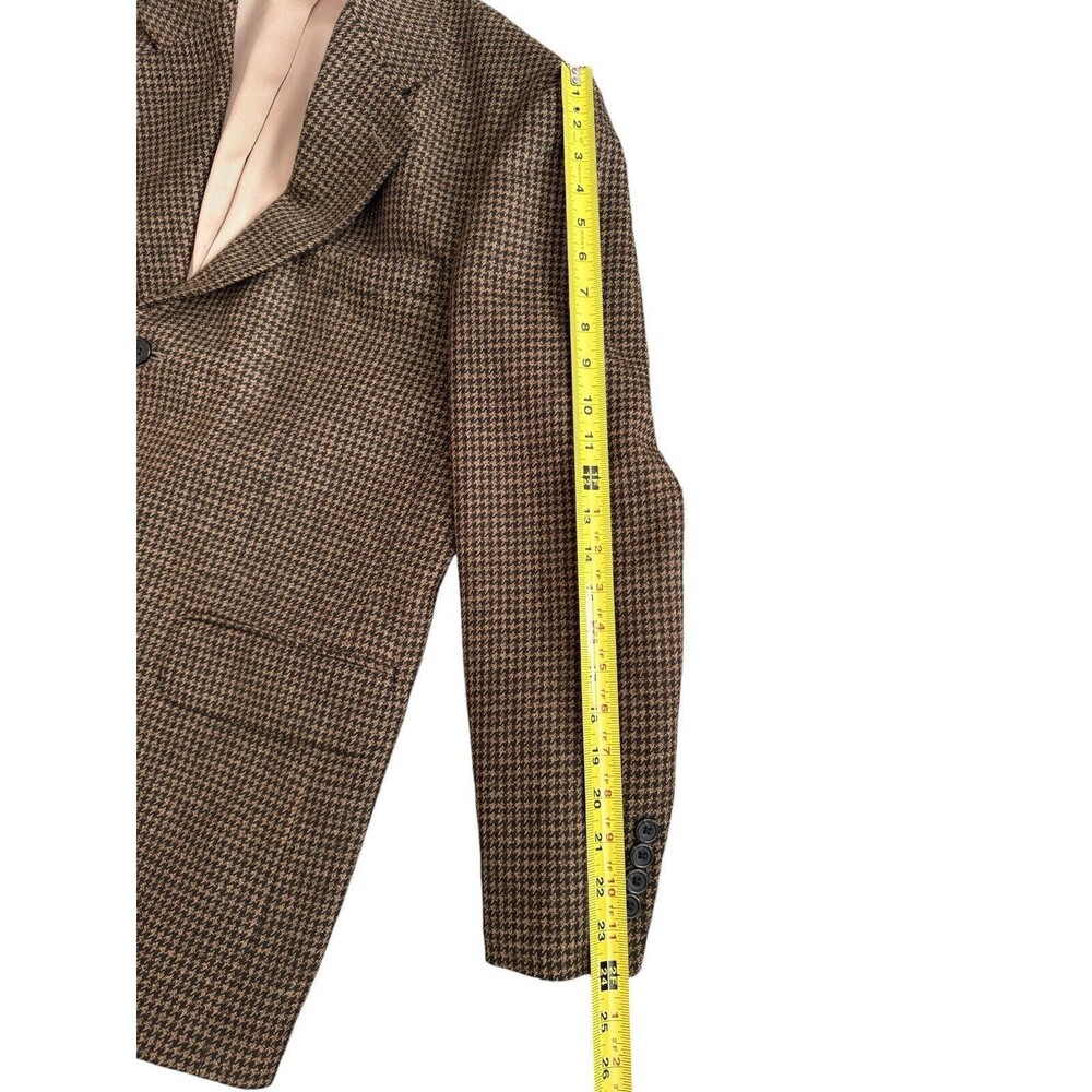 Oscar De La Renta 100% Wool Tweed Blazer Jacket Brown Houndstooth Check 42R - Picture 8 of 8